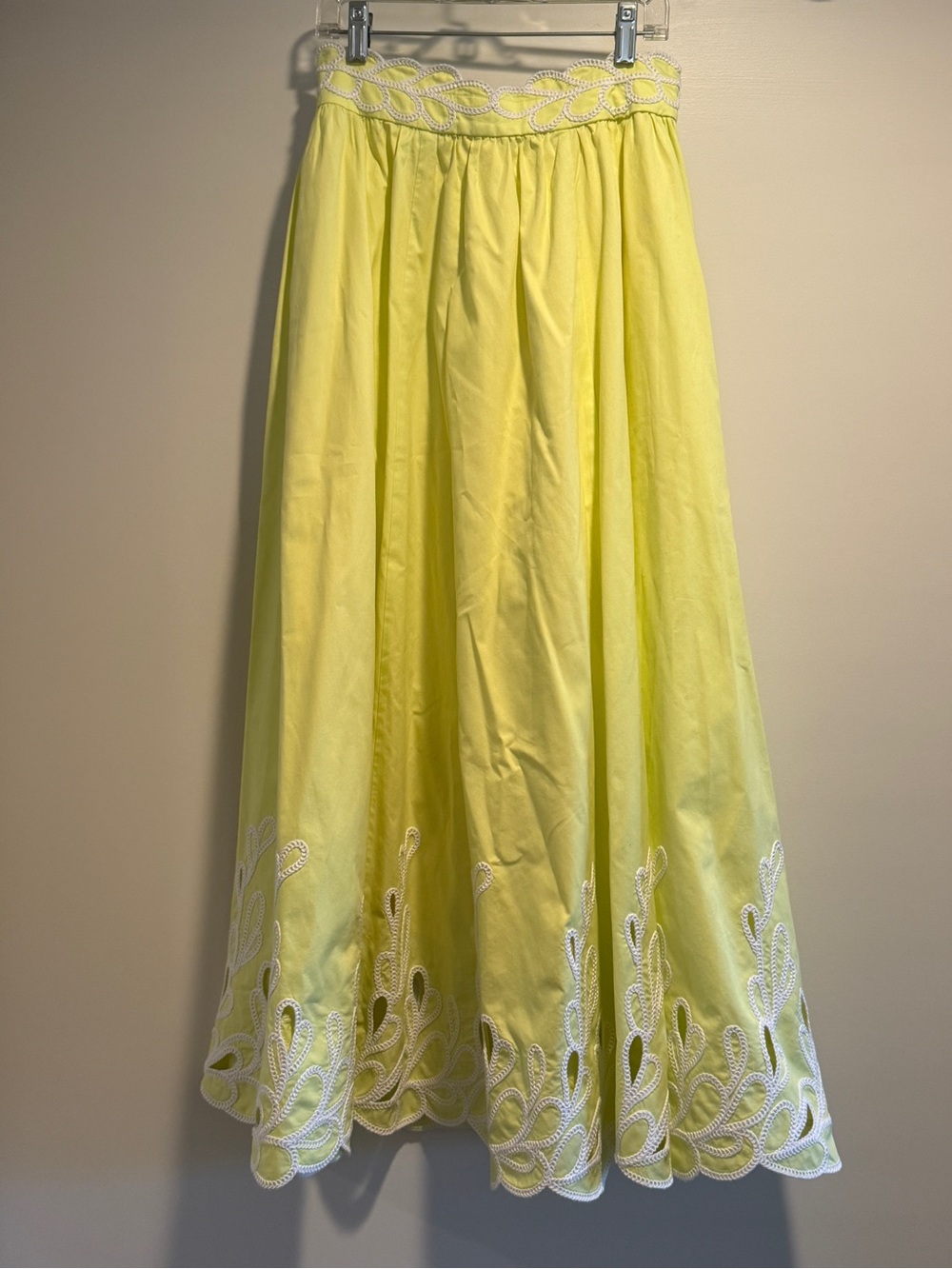 cinq a sept Yellow A-Line Maxi Skirt with White Embroidery
